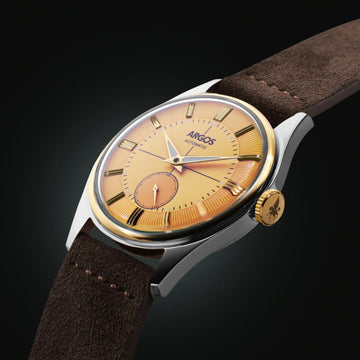 Apollo III - Cadmium Yellow Gold Two Tone w/ Brown Leather Strap