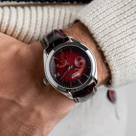 OLYMPUS - Carmine Red Silver w/ Leather Strap