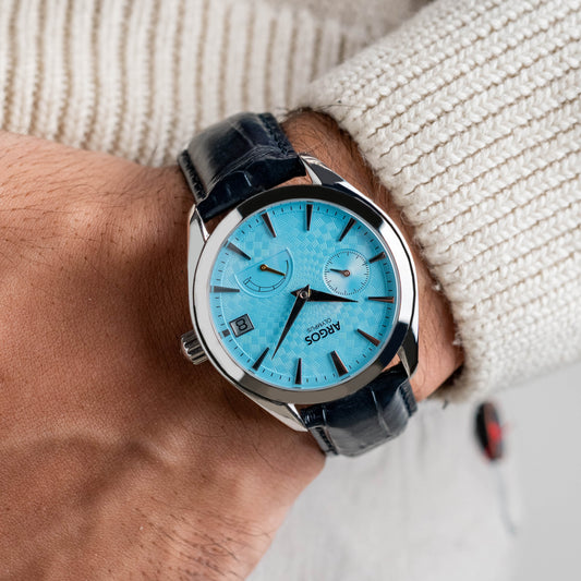 OLYMPUS - Arctic Blue Silver w/ Leather Strap