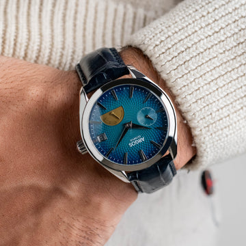 OLYMPUS - Azure Blue Silver w/ Leather Strap