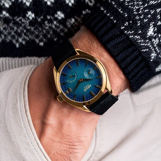 OLYMPUS - Azure Blue Gold w/ Leather Strap