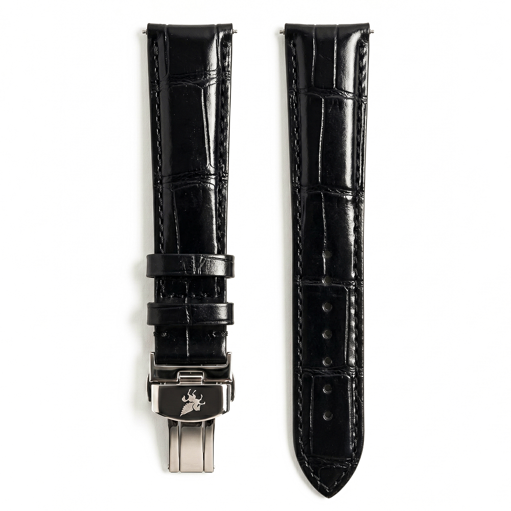 Midnight Black Crocodile Pattern Leather Strap