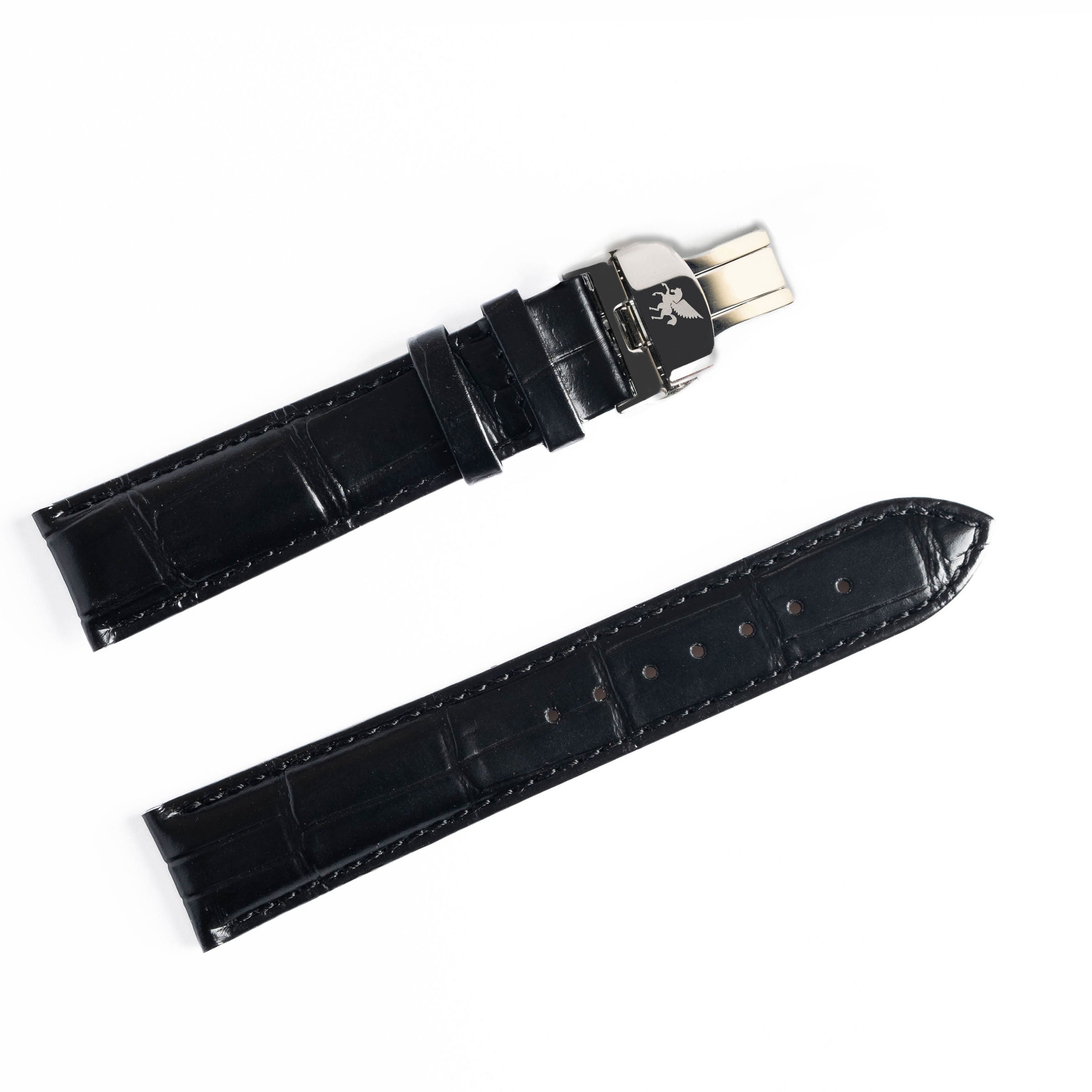 Midnight Black Crocodile Pattern Leather Strap