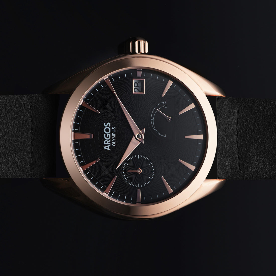 OLYMPUS - Piano Black Rose Gold w/ Leather Strap