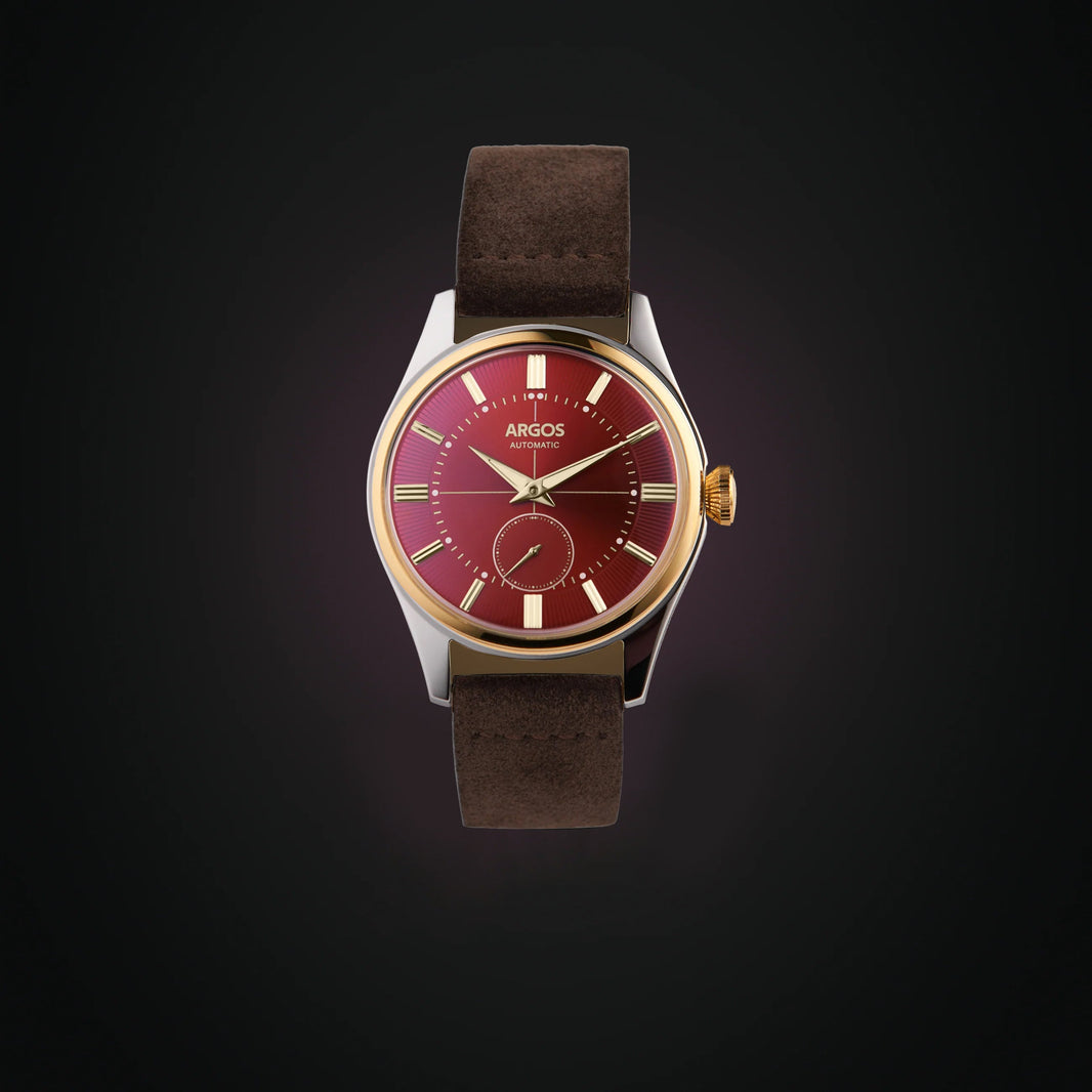 Argos Apollo III Wine Red Gold Two Tone with Italian Suede Strap