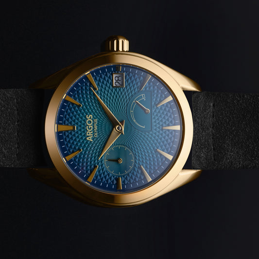 OLYMPUS - Azure Blue Gold w/ Leather Strap