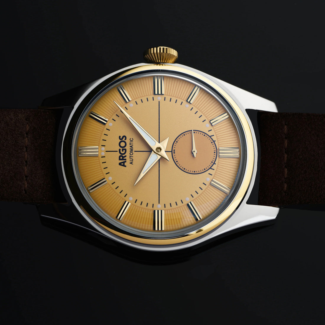 Apollo III - Cadmium Yellow Gold Two Tone w/ Brown Leather Strap