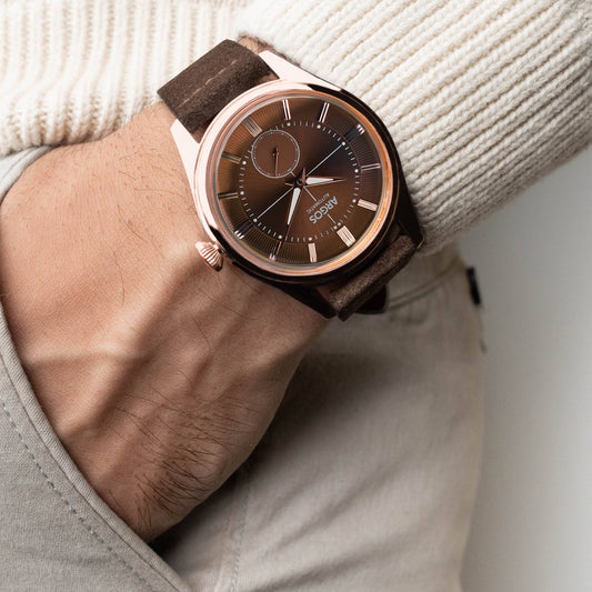 Apollo III - Chocolate Brown Rose Gold Leather