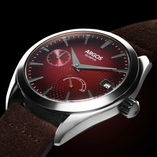 OLYMPUS - Carmine Red Silver w/ Leather Strap