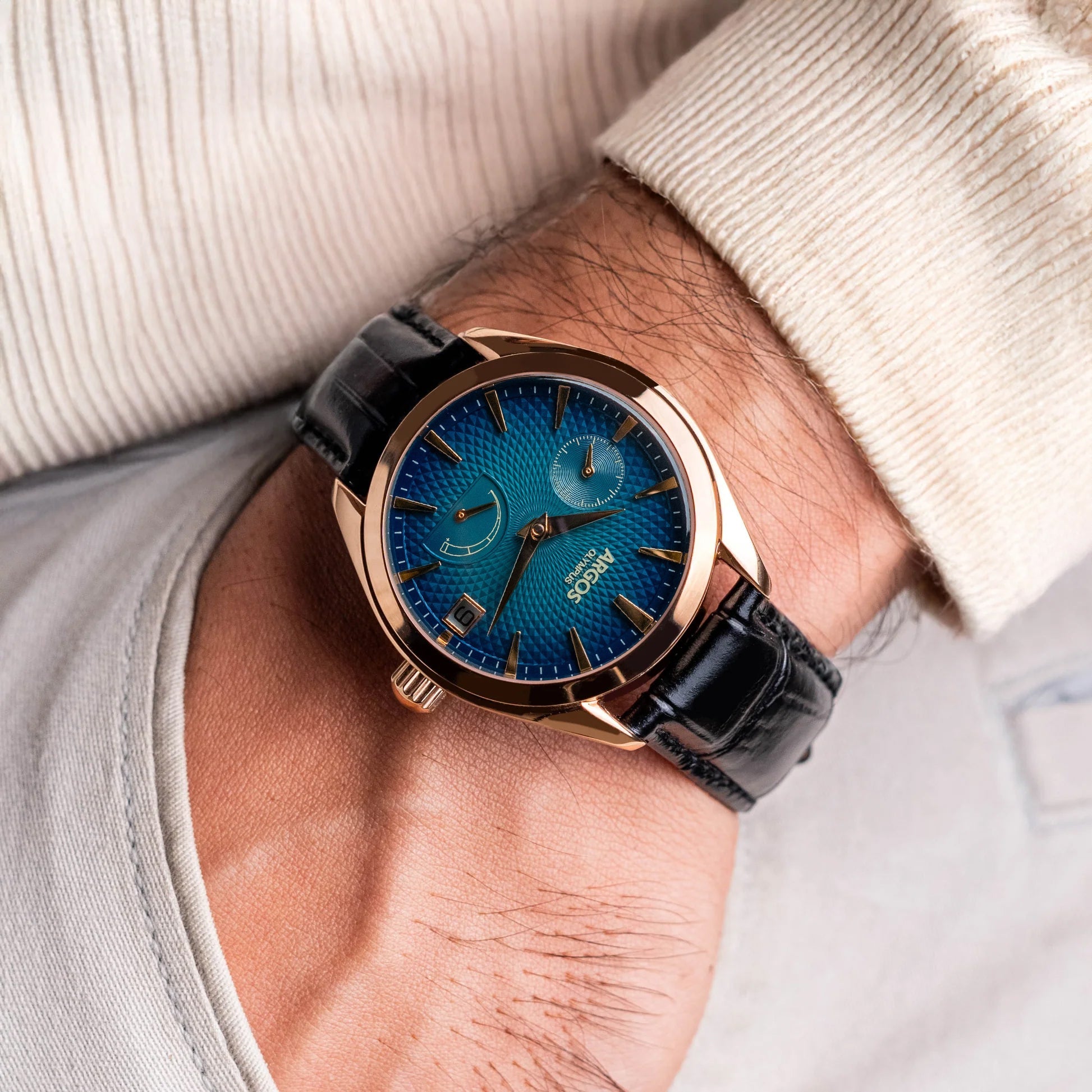 Argos Olympus - Azure Blue Rose Gold leather