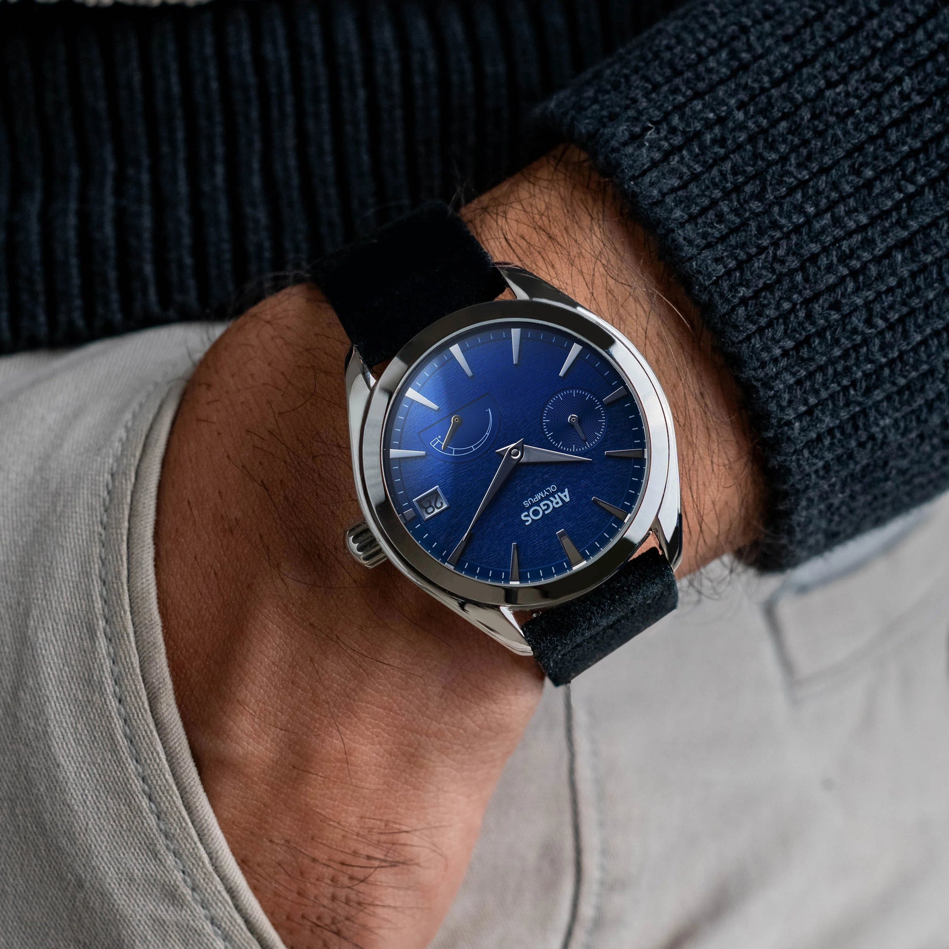 Olympus - Aether Blue Silver Leather Argos Watches