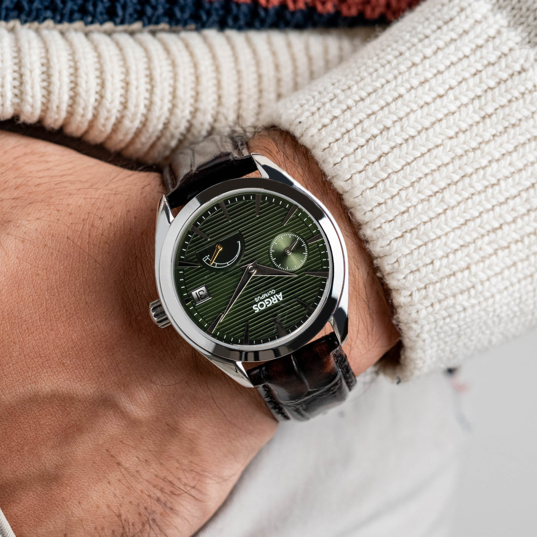 OLYMPUS - Pine Green Silver w/ Leather Strap