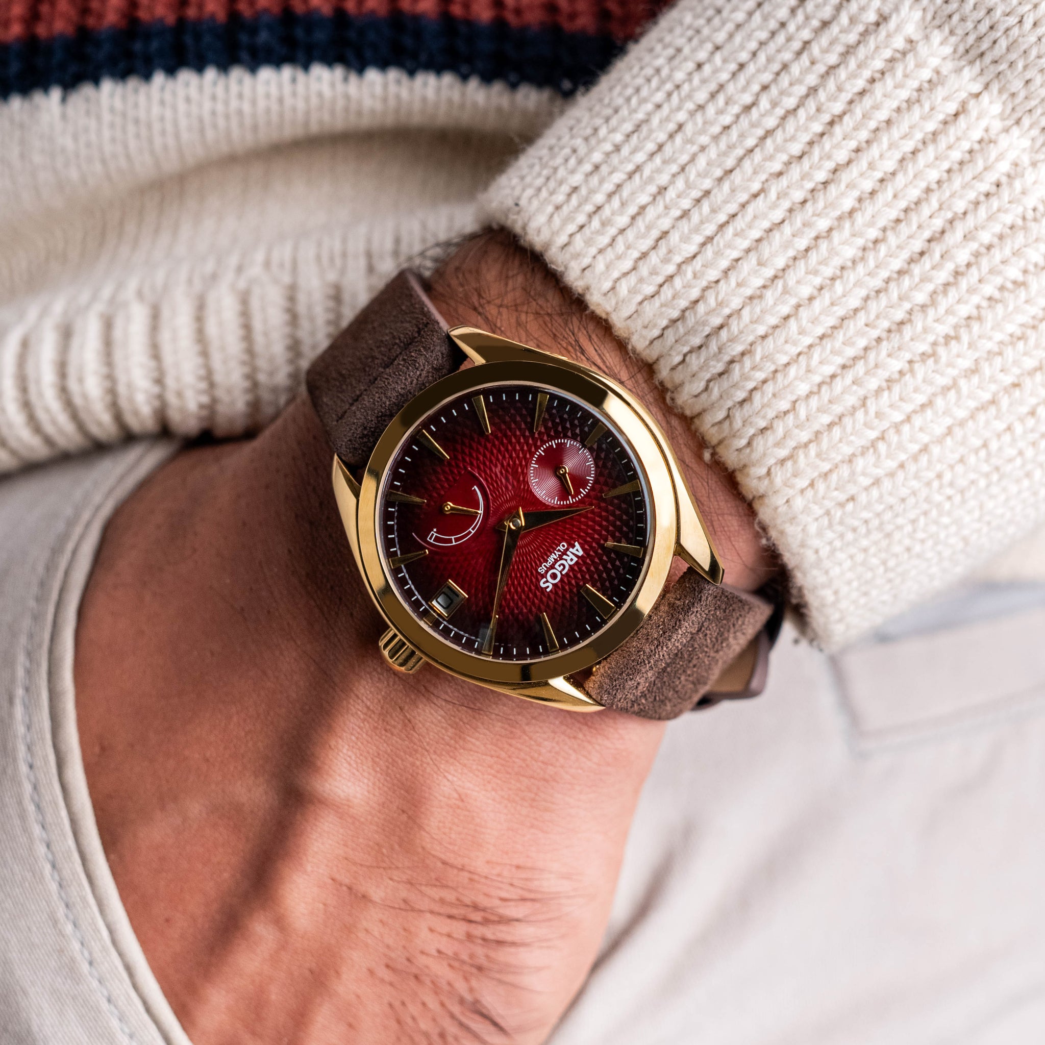 OLYMPUS - Carmine Red Gold w/ Leather Strap