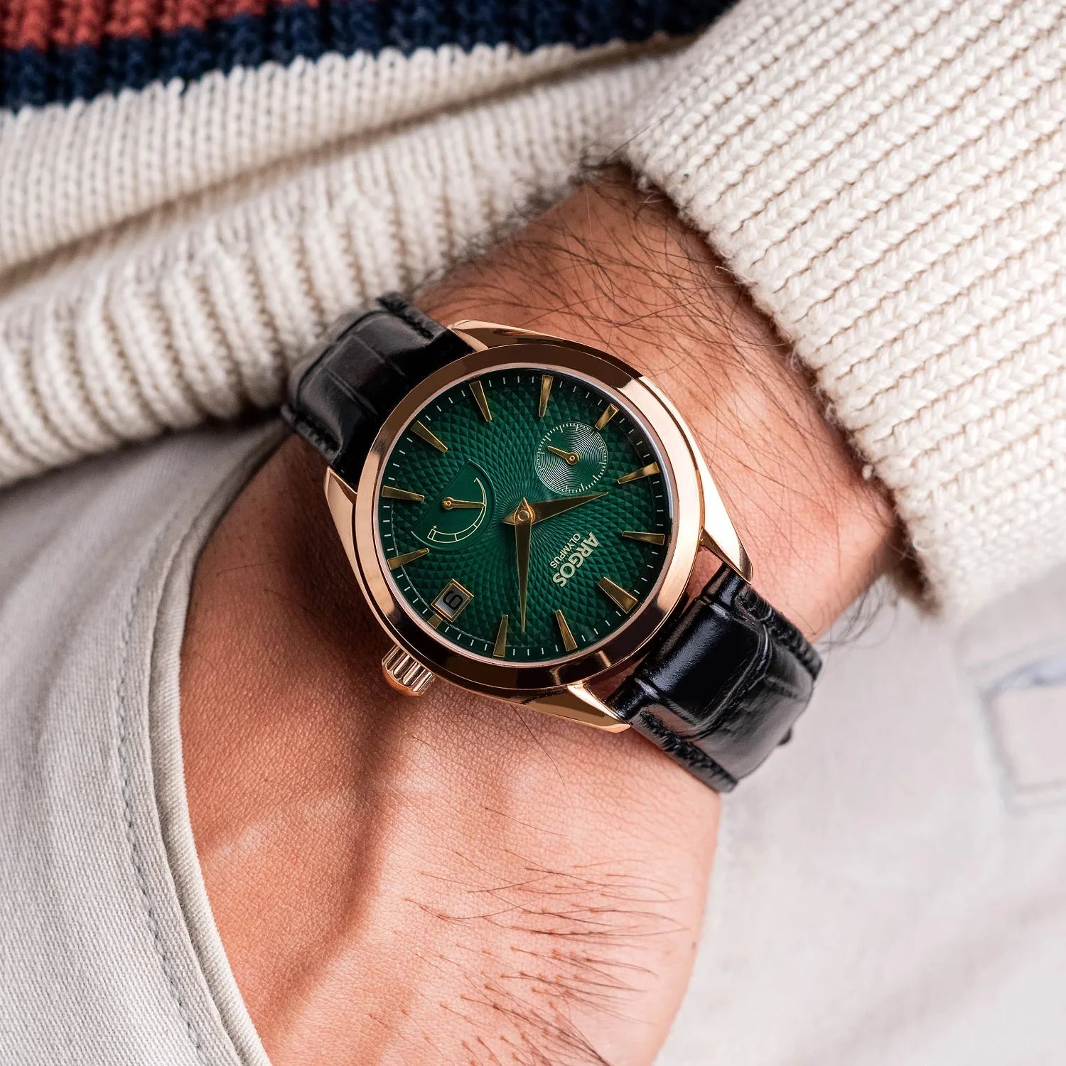 Olympus - Basil Green Rose Gold Leather Argos Watches