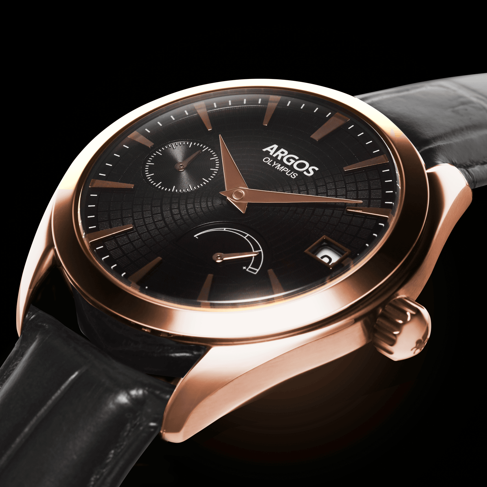 OLYMPUS - Piano Black Rose Gold w/ Leather Strap