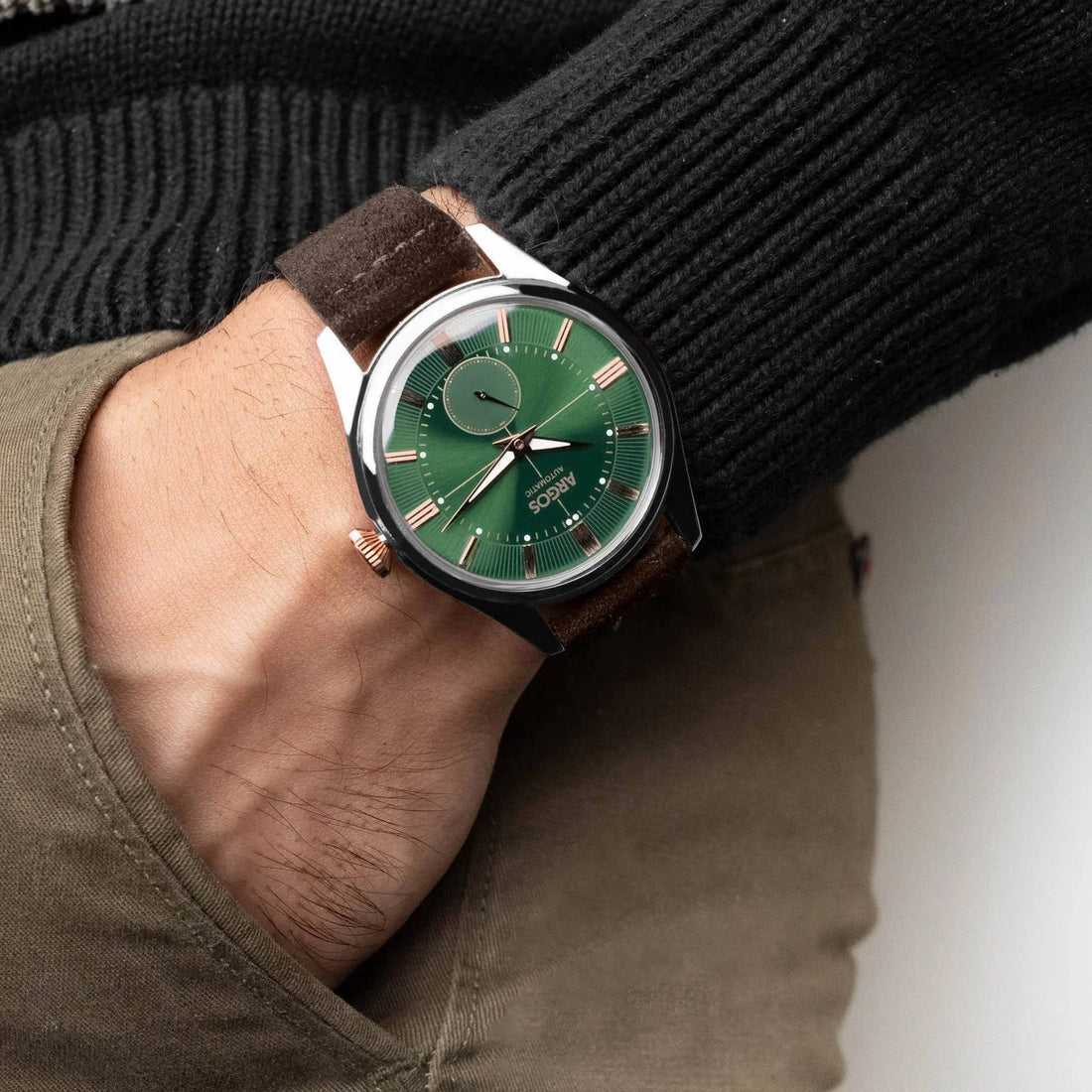 Apollo III - Olive Green Rose Gold Two Tone Leather
