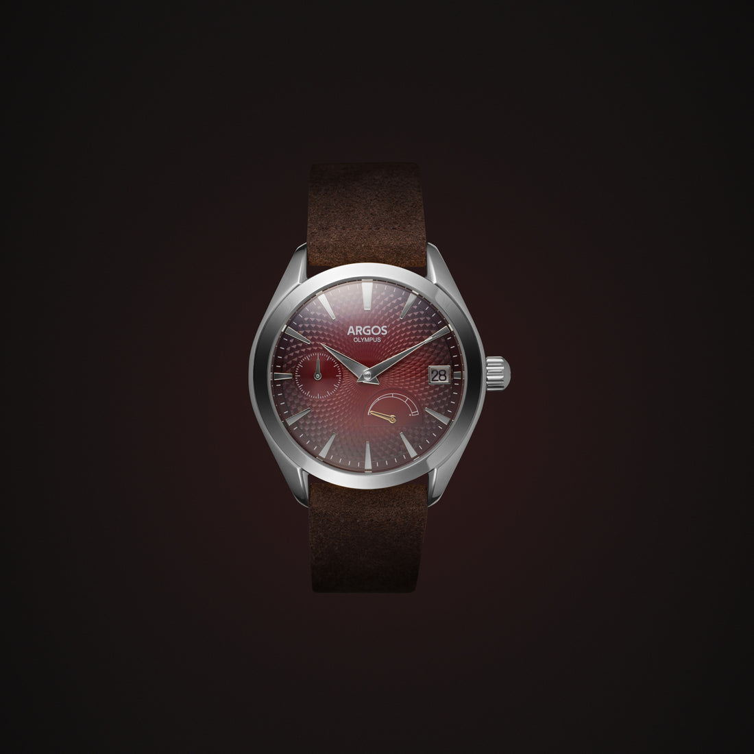 OLYMPUS - Carmine Red Silver w/ Leather Strap