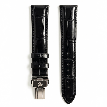 Midnight Black Crocodile Pattern Leather Strap