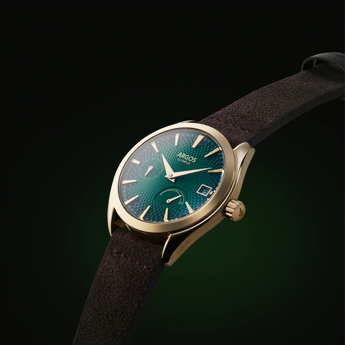 OLYMPUS Basil Green Gold Brown Leather brown leather watches for men