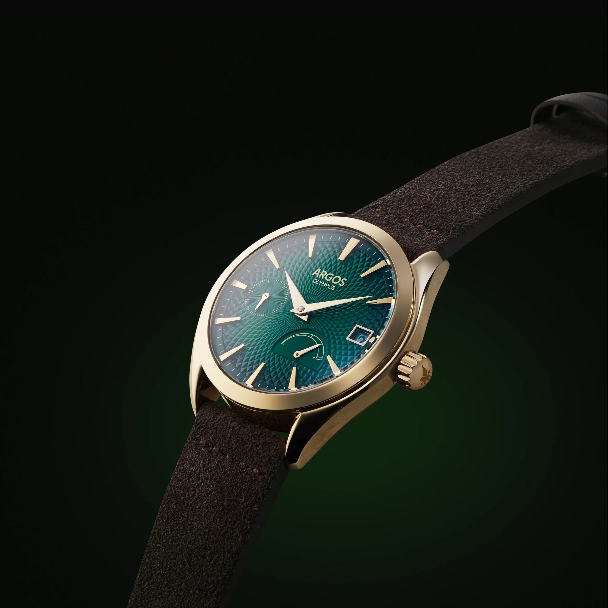 OLYMPUS Basil Green Gold Brown Leather brown leather watches for men