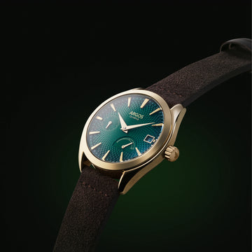 OLYMPUS Basil Green Gold Brown Leather brown leather watches for men