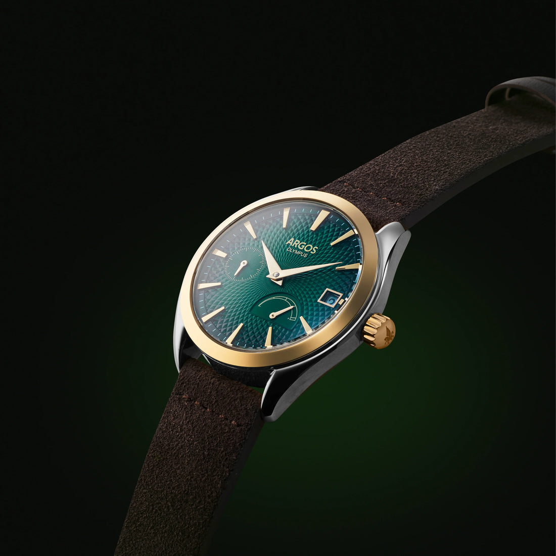 Argos Olympus Basil Green Gold leather strap men’s green watch