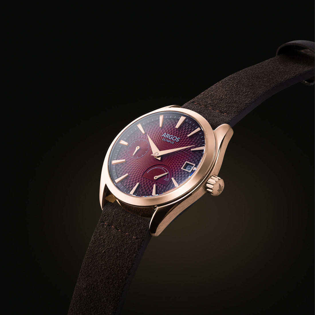 Argos Olympus rose gold automatic watch with leather strap