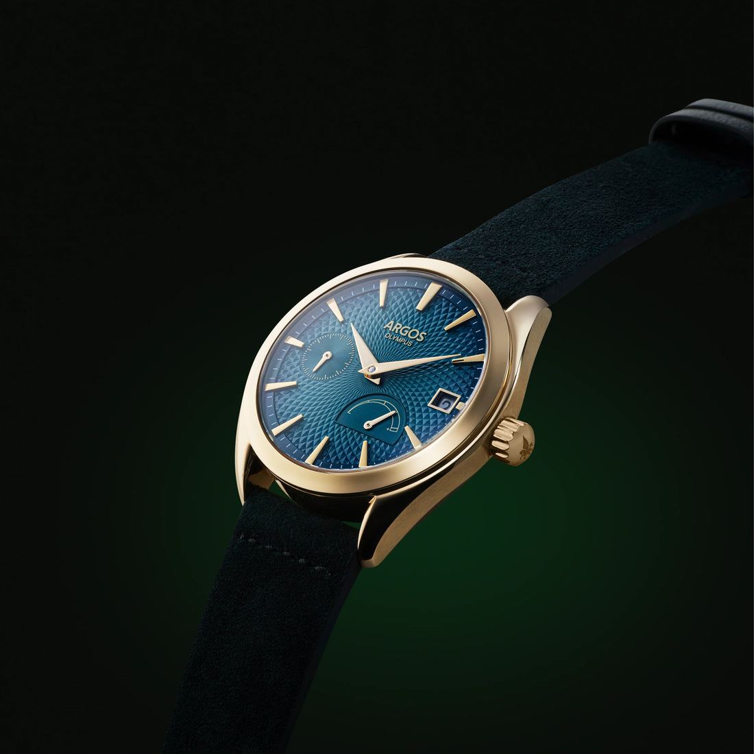 Olympus Azure Blue Gold Leather blue leather strap watch