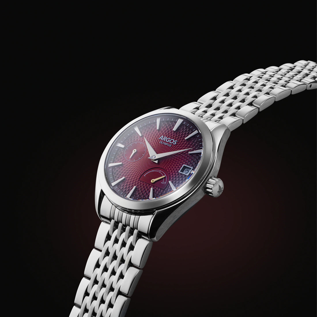 Carmine red dial mens silver watch