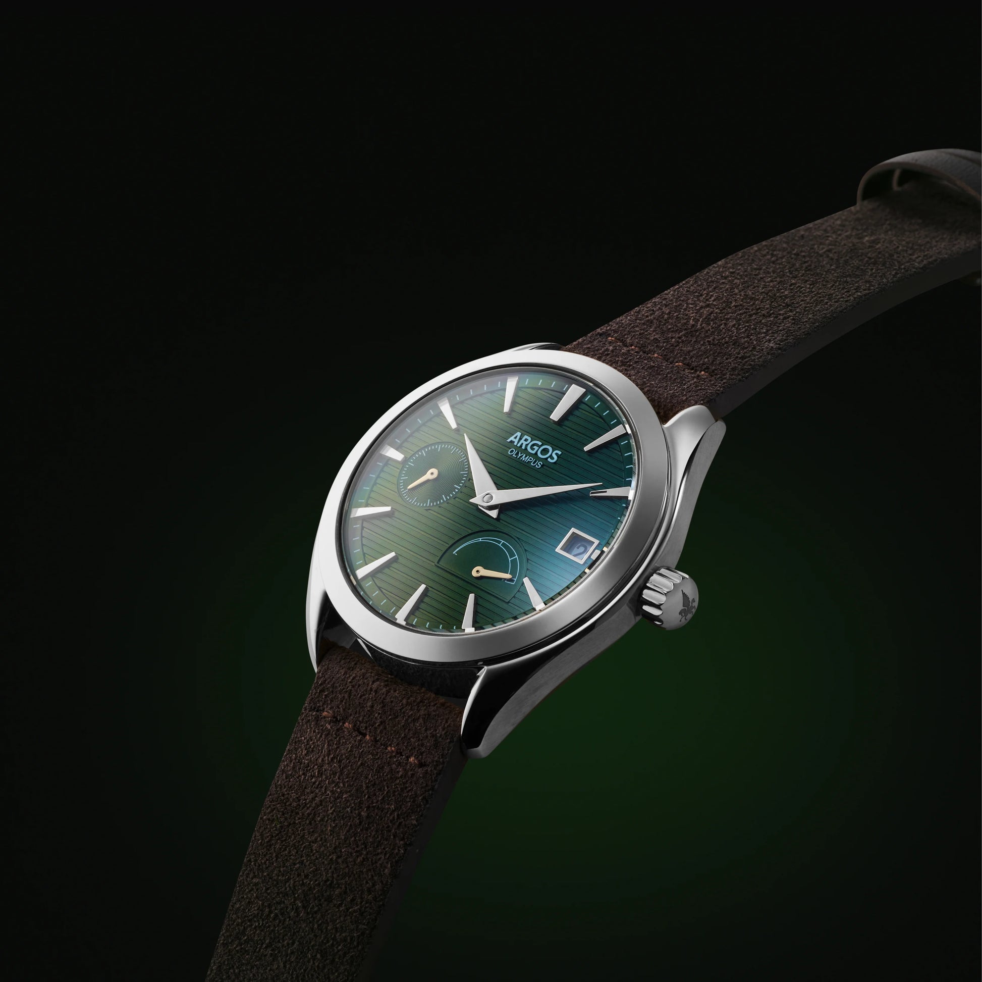 Olympus Pine Green Silver Brown Leather olive watch