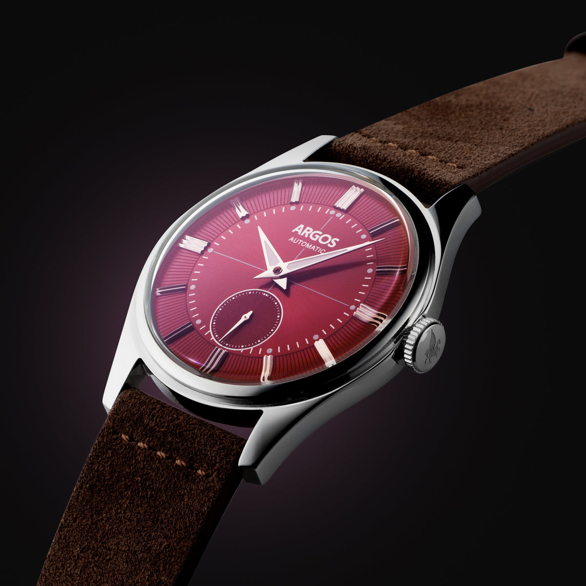 Argos Apollo III - Wine Red Silver with Italian Suede Leather Strap