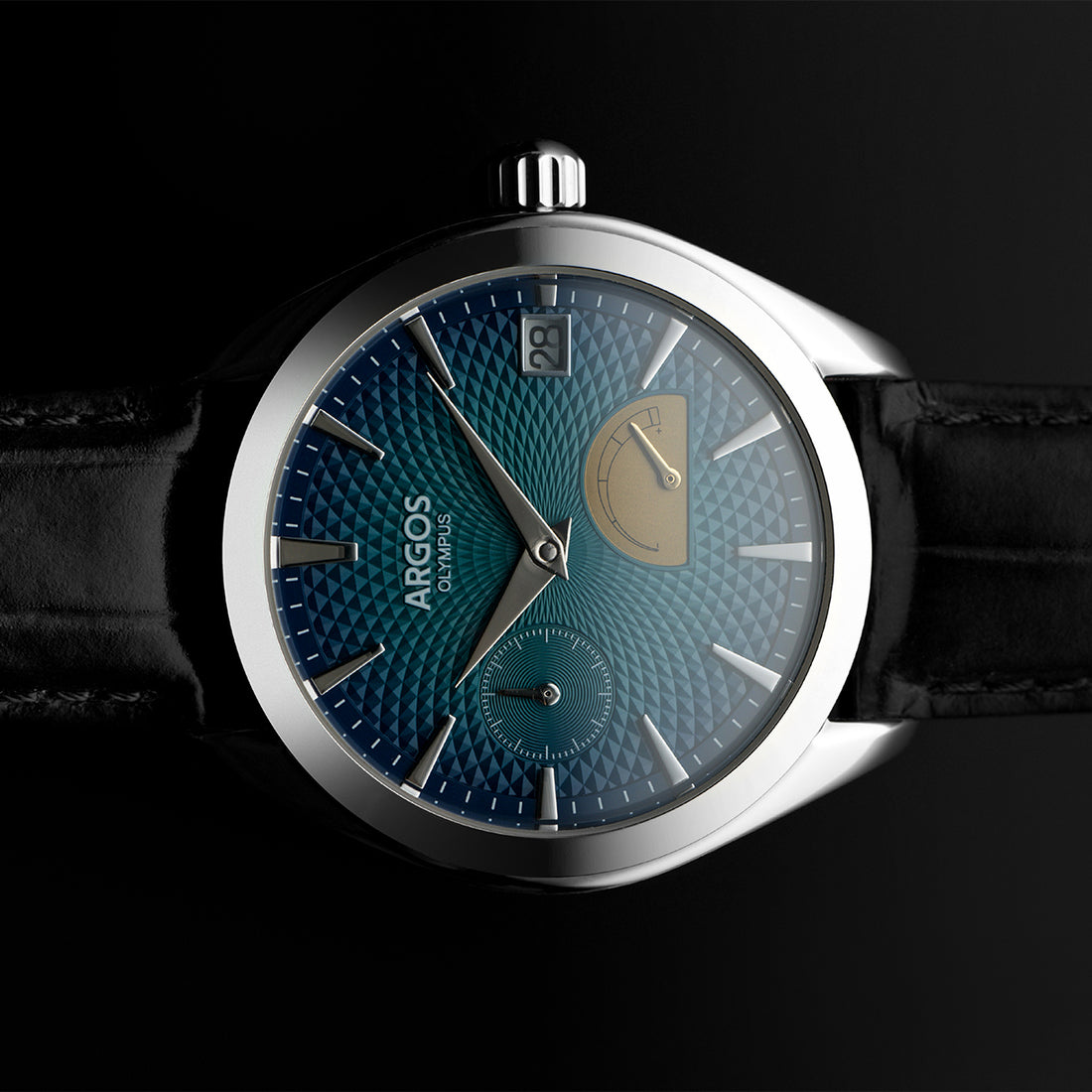 OLYMPUS - Azure Blue Silver w/ Leather Strap