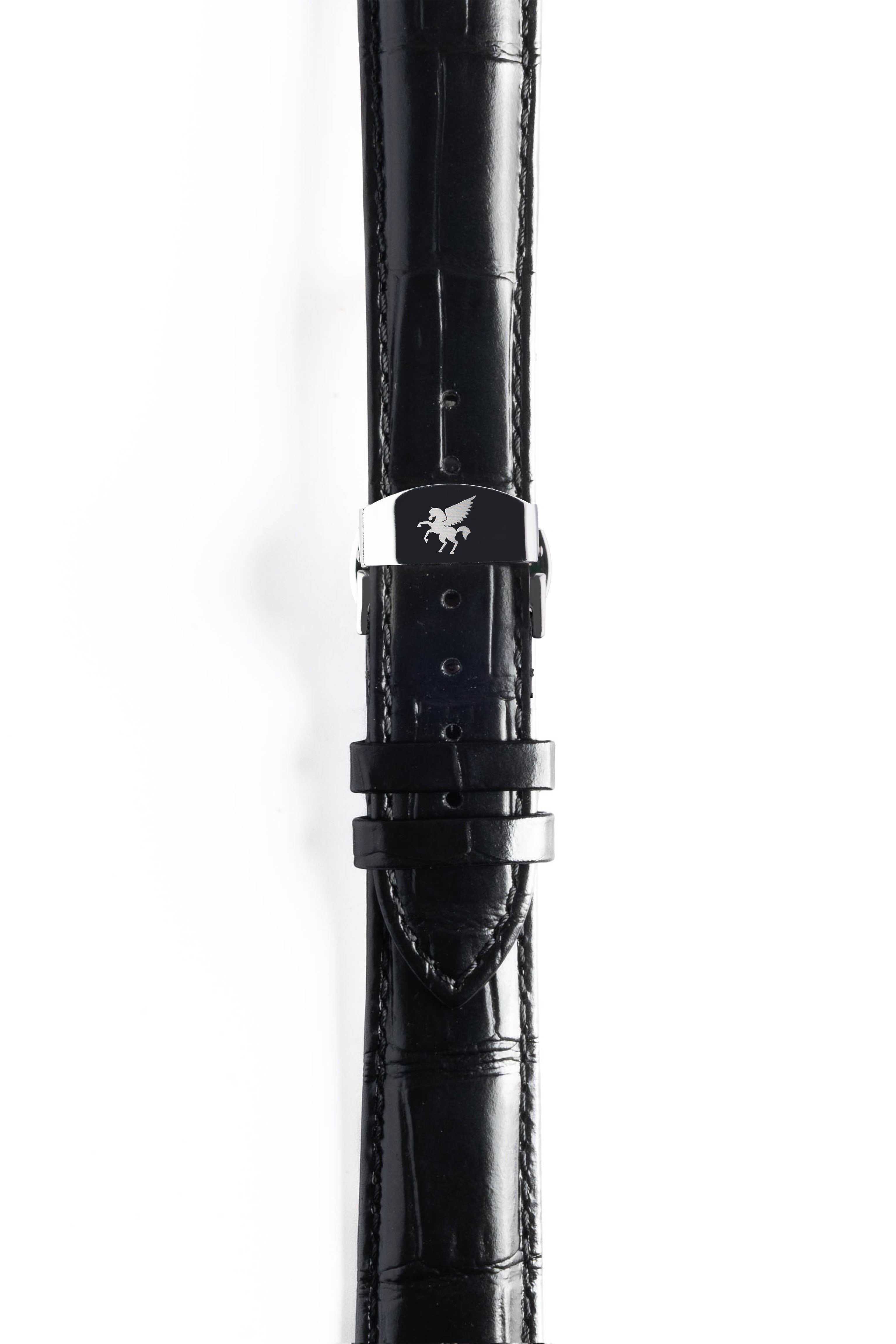 Midnight Black Crocodile Pattern Leather Strap