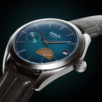 OLYMPUS - Azure Blue Silver w/ Leather Strap