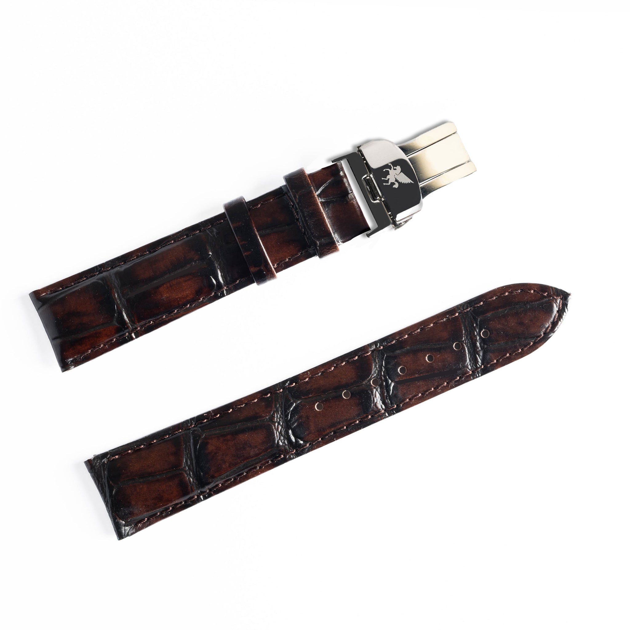 Umber Brown Crocodile Pattern Leather Strap - Main Image