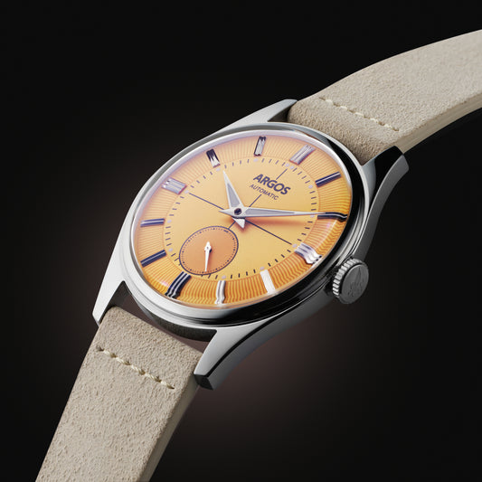 Apollo III - Cadmium Yellow Silver w/ Ivory Leather Strap