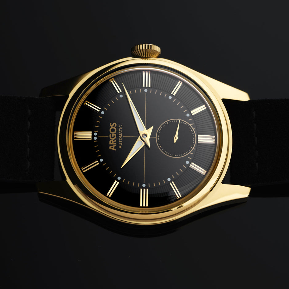 Argos Apollo III - Onyx Black Gold with Leather Strap