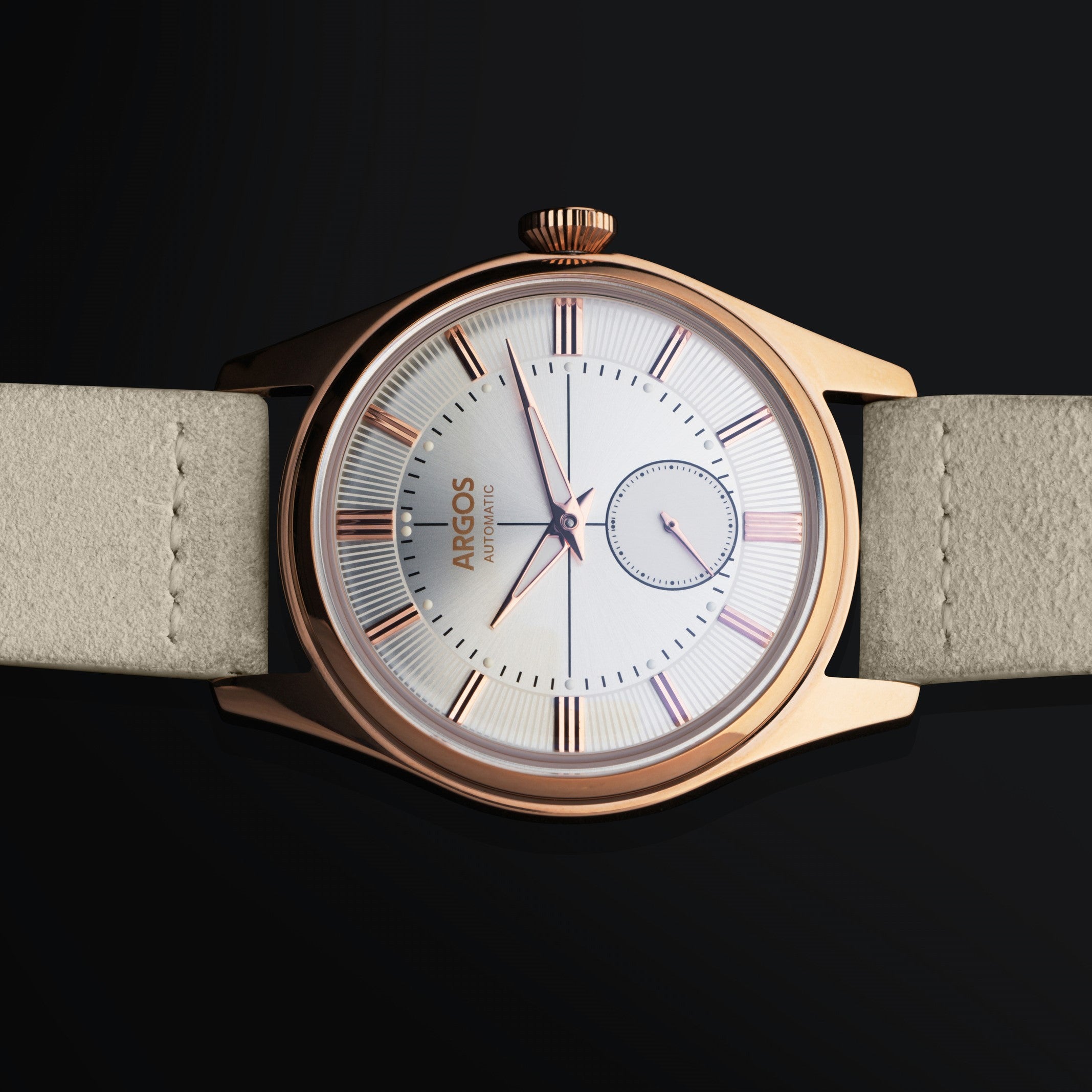 Argos Apollo III Pearl White Rose Gold with Italian Suede Leather Strap Argos Watches