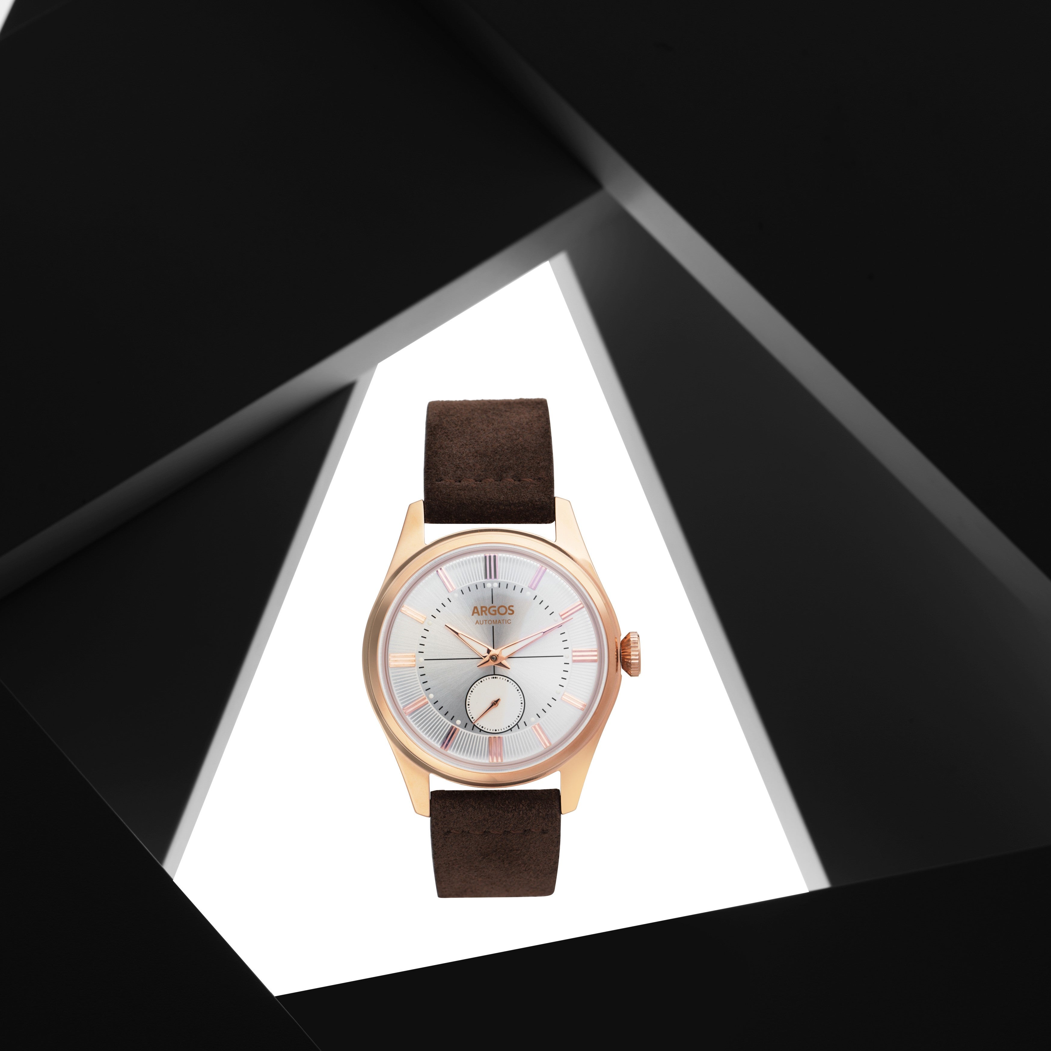 Argos Apollo III Pearl White Rose Gold with Italian Suede Leather Strap Argos Watches