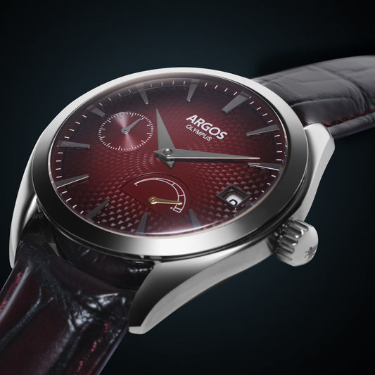 OLYMPUS - Carmine Red Silver w/ Leather Strap