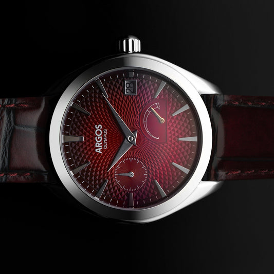 OLYMPUS - Carmine Red Silver w/ Leather Strap