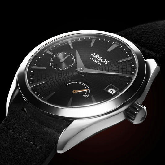 OLYMPUS - Piano Black Silver w/ Leather Strap