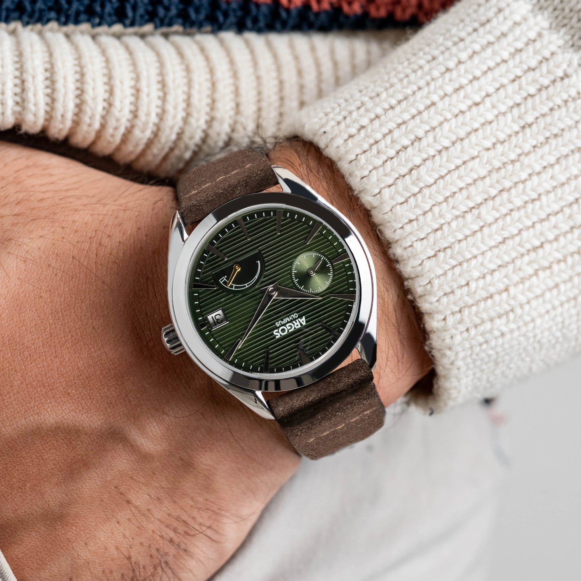 Olympus - Pine Green Silver Leather Argos Watches